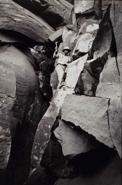 William Musseter setting steel bars to facilitate climbing for observing party Picture