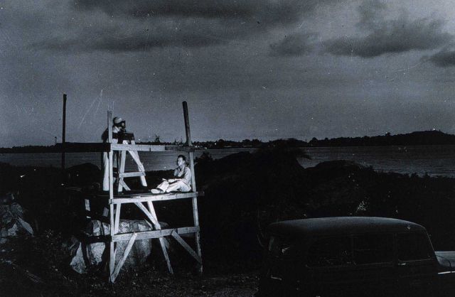 Twilight observations - note signal lamp on hill to right Picture