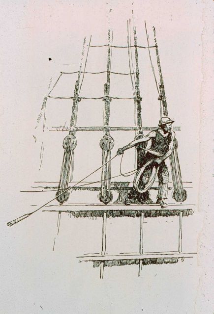 Sailor sounding from merchantman - Nineteenth Century Picture