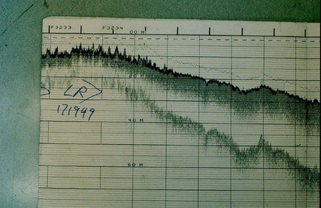 Ragged appearing fathogram trace caused by coral heads Picture