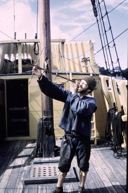 MAYFLOWER mariner demonstrating use of cross-staff Picture