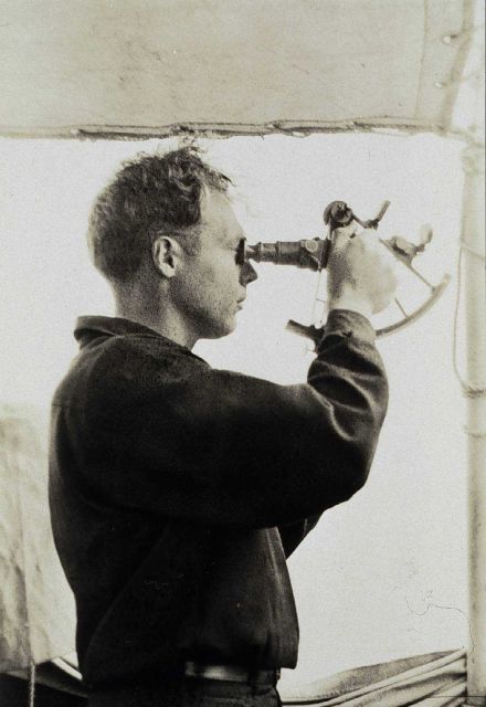 Hubert Paton taking a sun sight Picture