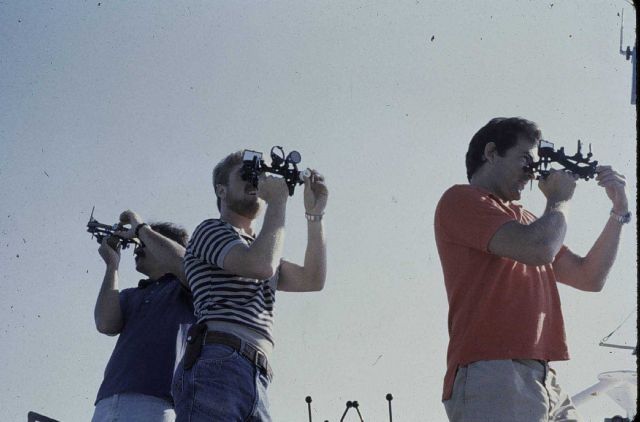 Taking three-point sextant fix with check angle Picture