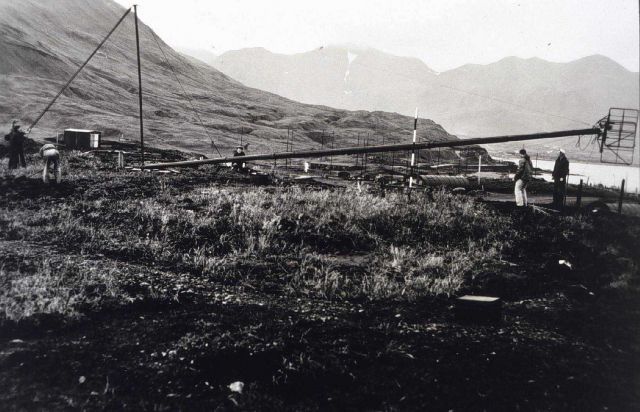 Shore station Shoran antenna being raised Picture