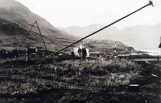 Shore station Shoran antenna being raised Picture