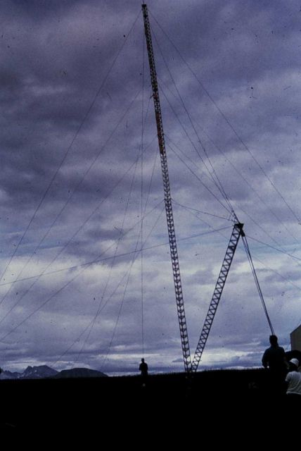 Erecting a 100-foot Raydist tower with a 30-foot gin pole Picture