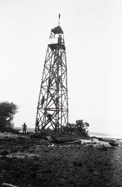 The finished tower - note guard in lower left of tower Picture