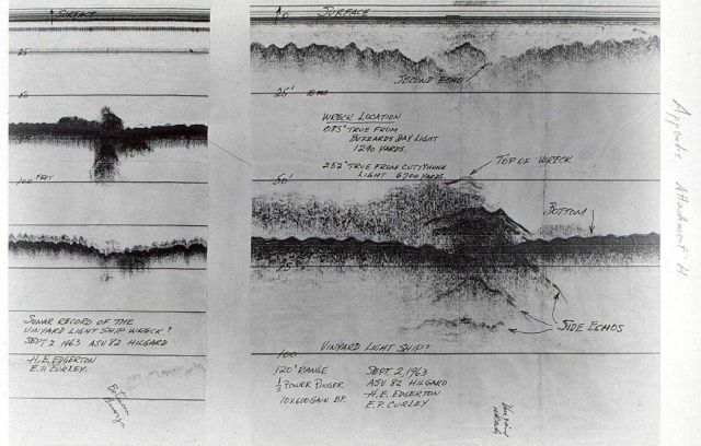 Early sidescan sonar record showing targets Picture