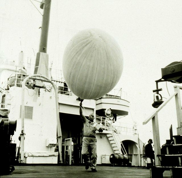 Meteorological radiosonde balloon being released Picture