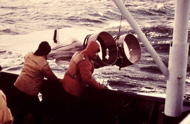 Bongo nets flying in the wind prior to deployment. Picture