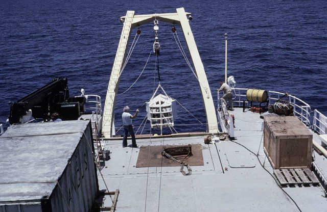 Woods Hole Angus camera sled being deployed from RESEARCHER Picture