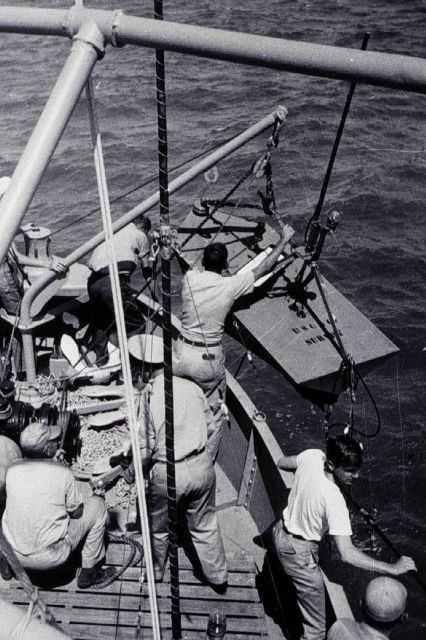 Full-crew effort to launch current meter buoy Picture