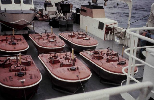 Current buoys on deck on the FERREL for Maine project. Picture