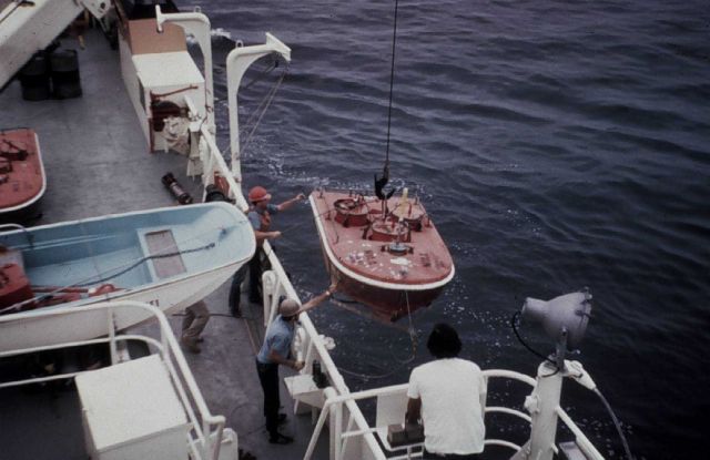Current buoy and meter being deployed in Penobscot Bay Picture