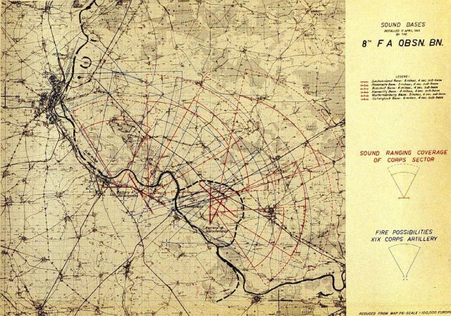 Diagram of sound ranging coverage with artillery firing possibilities Picture