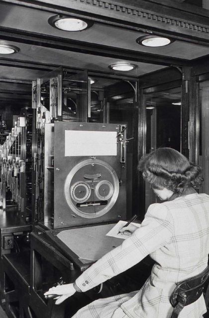 Woman professional operating tide prediction machine Picture