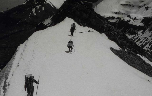 Climbing through the snow on the ridge lines Picture