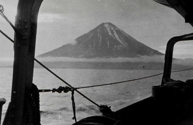 Passing Mount Shishaldin at the end of summer. Picture