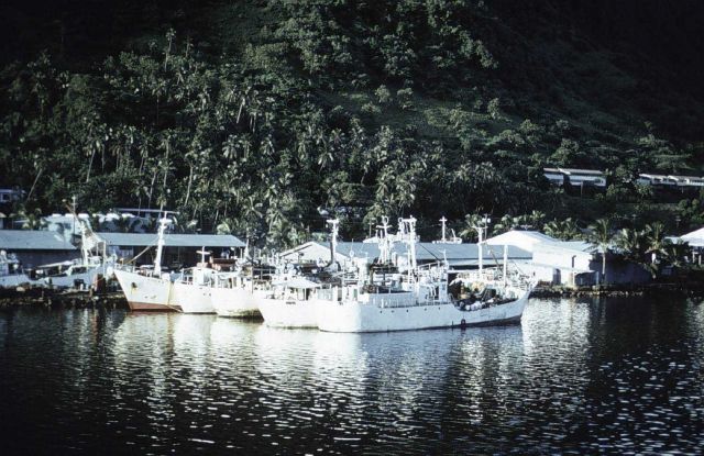 Tuna boats in the harbor at Pago Pago. Picture