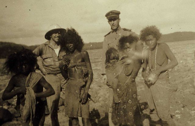 Robert Studds and Francis Gallen with native women in the bush Picture