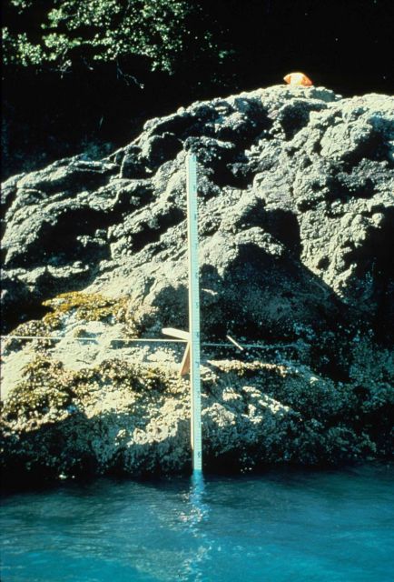 Tide staff installation on north side of Pillsbury Sound. Picture
