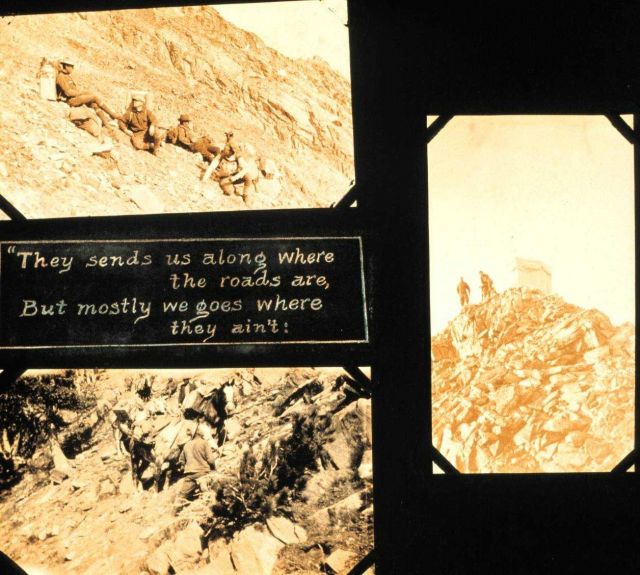 Series of photos getting to mountain peak by horse and foot Picture