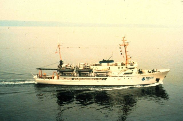 NOAA Ship RAINIER right after going from brown stack to blue and white stack. Picture