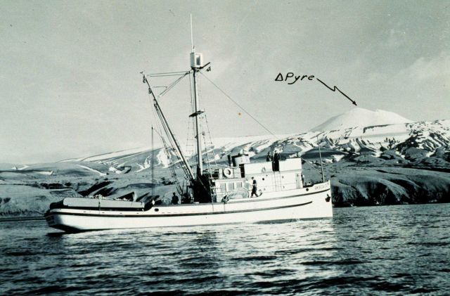 Bureau of Commercial Fisheries vessel at Seguam Island. Picture