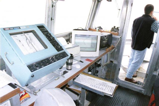 Survey gear on bridge of NOAA Ship RUDE. Picture