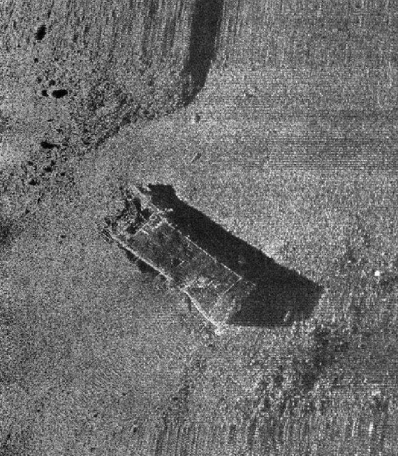 Sidescan sonar record of what appears to be a sunken LCVP Picture