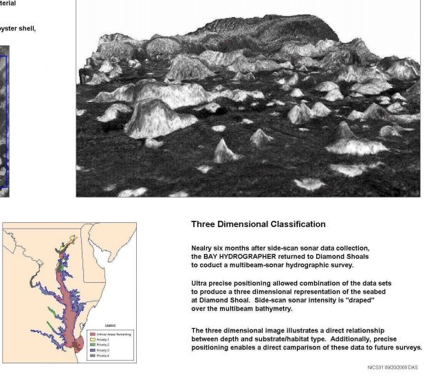 Sidescan sonar backscatter data combined with 3-D multi-beam data produced this map which showed a direct relationship between depth and type of botto Picture