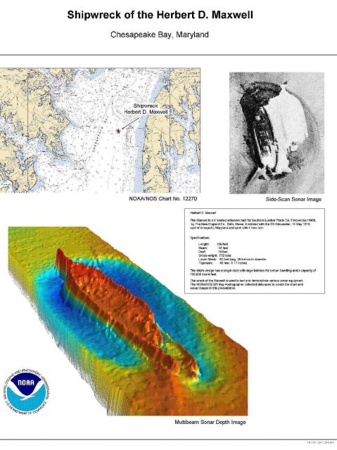 Sidescan and multi-beam sonar images of the 4-masted schooner HERBERT D Picture