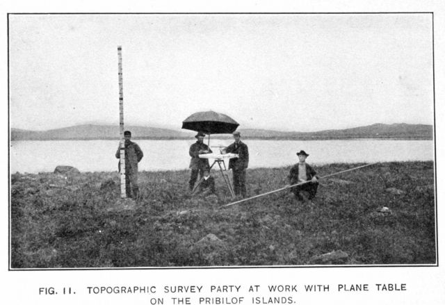 Topographic survey party at work with plane table on the Pribilof Islands Picture