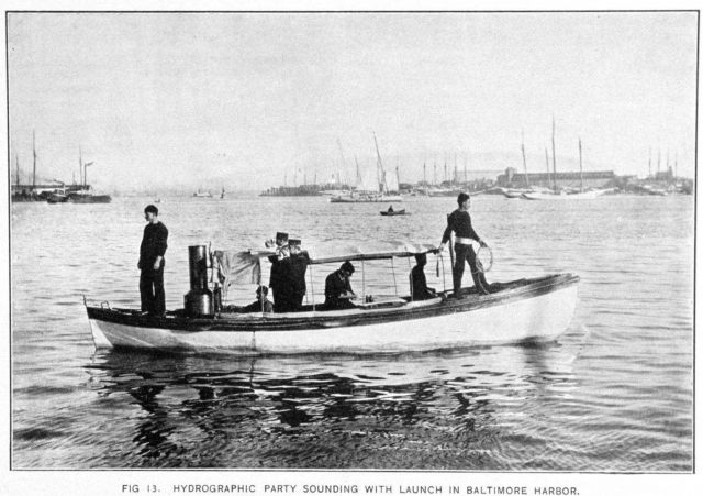 Hydrographic party sounding with launch in Baltimore Harbor Picture