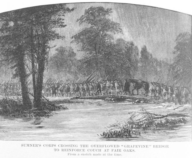 Sumner's Corps crossing the overflowed 