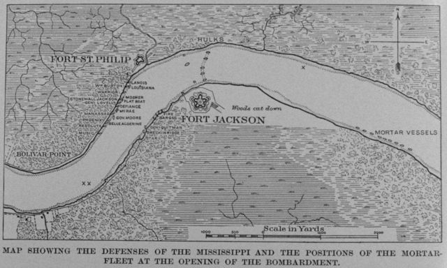 Map showing the defenses of the Mississippi and the positions of the mortar- fleet at the opening of the bombardment Picture
