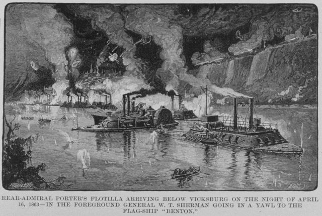 Rear Admiral Porter's Flotilla arriving below Vicksburg. Picture