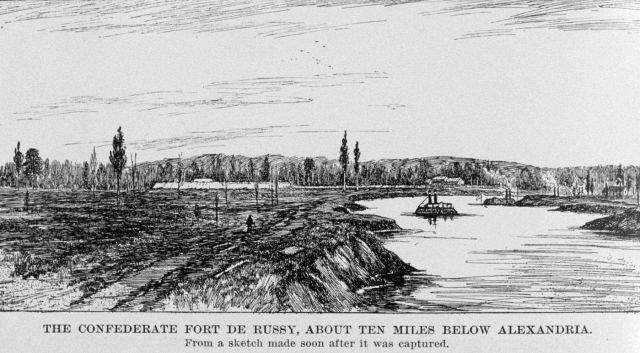 The Confederate Fort De Russy from a sketch made by Clarence Fendall of the Coast Survey. Picture