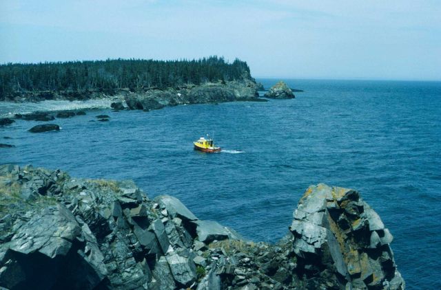 Canadian Hydrographic Service launch in picturesque cove on Passamaquoddy Bay. Picture