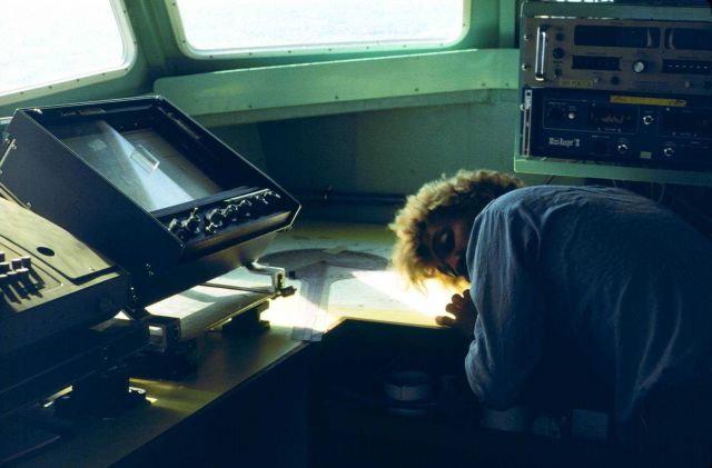 Interior of hydrographic survey launch off NOAA Ship FAIRWEATHER. Picture