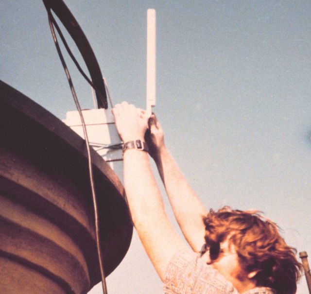 Installing Del Norte navigation transponder on lighthouse. Picture