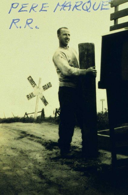 Francis Dillon Preparing to set a pre-cast concrete monument near Alma. Picture