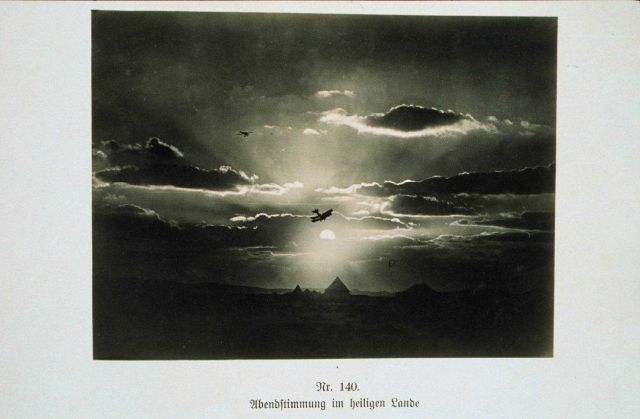 Capturing the moment - beauty in the midst of war A German bi-plane returning home at the end of the day Plate Nr Picture