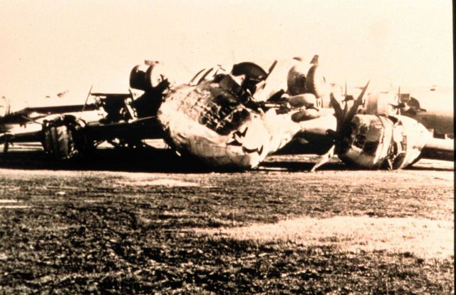 Airplanes spun about and left in random directions by tornado Tornado of March 25, 1948 at Tinker Air Force Base, Oklahoma coming of this storm result Picture