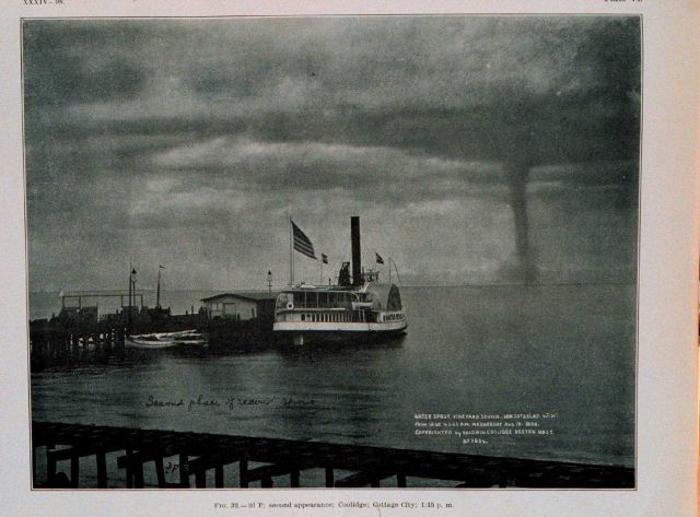 The Great Waterspout in Vineyard Sound, August 19, 1896 Second spout of the storm Photograph taken from Cottage City at 1:15 P.M In: Monthly Weather R Picture