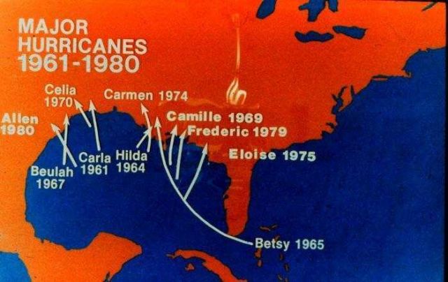 Major hurricanes striking the United States coastline 1961-1980 Note concentration of storms on Gulf Coast Picture