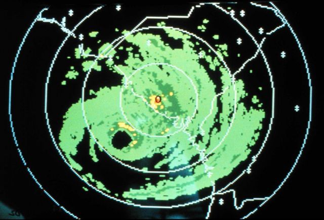Charleston NWS radar image of Hurricane Hugo on September 21, 1989 The eye was now about 75 miles southeast of Charleston with a 30-mile diameter The  Picture