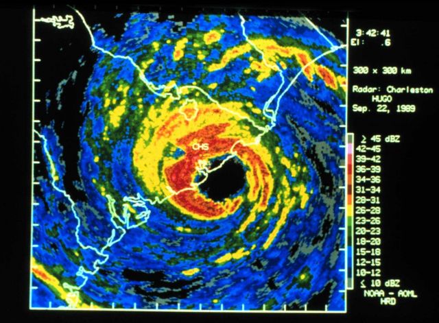Digitized Charleston WSR-57 radar image of Hugo with superimposed winds Note strongest winds well east of Charleston near Bulls Bay This area experien Picture