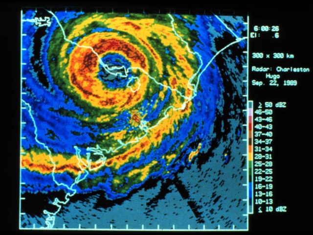 Digitized Charleston WSR-57 radar image of Hugo with superimposed winds Hugo had passed well inland at this time but still remained quite dangerous Picture