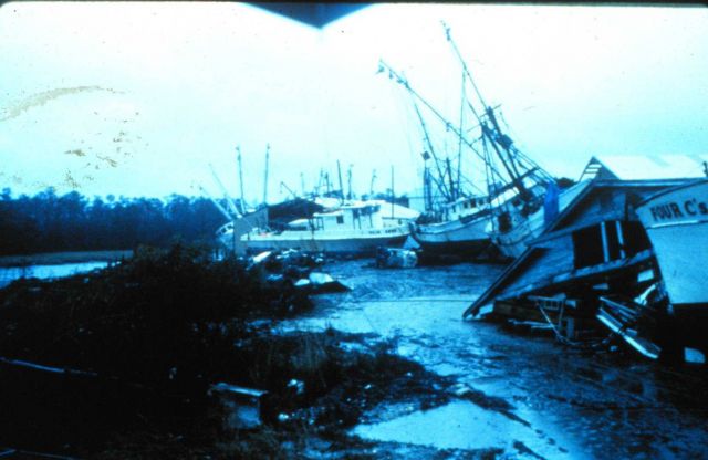 Channel on left was location of fishing vessels before being deposited on land Hurricane Hugo Picture